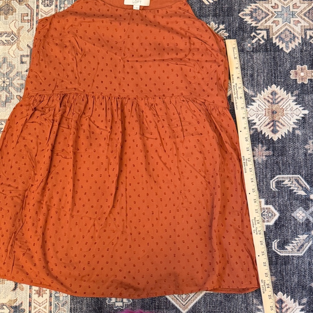 LOFT Swiss Dot Adjustable Spaghetti Strap Swing Dress Burnt Orange Size Medium - Picture 8 of 8